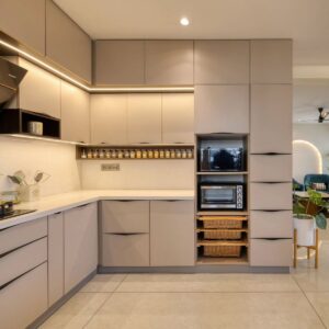 Wooden Finish L-Shape Kitchen