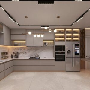 Minimalist White L-Shape Kitchen