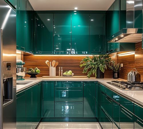 U-Shaped Lacquered Glass Kitchen