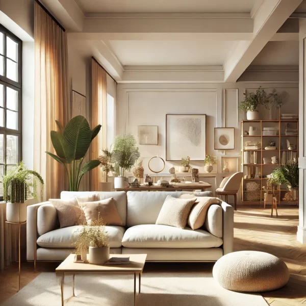 DALL·E 2025-04-17 19.09.50 - A cozy and modern home interior design perfect for a mobile full-screen view. The scene features a warm, ambient living room with natural light pourin